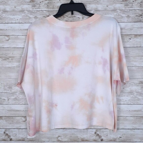 Calvin Klein Performance Tee XL Cropped Top Pink Tie Dye 775 - Picture 3 of 5